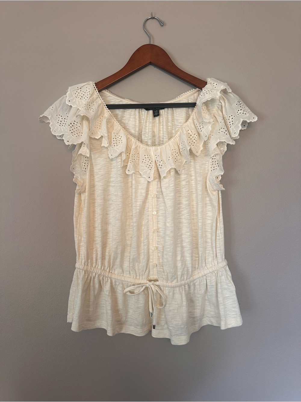 Black Label Ralph Lauren Cream Eyelet Ruffle Button-Front Top